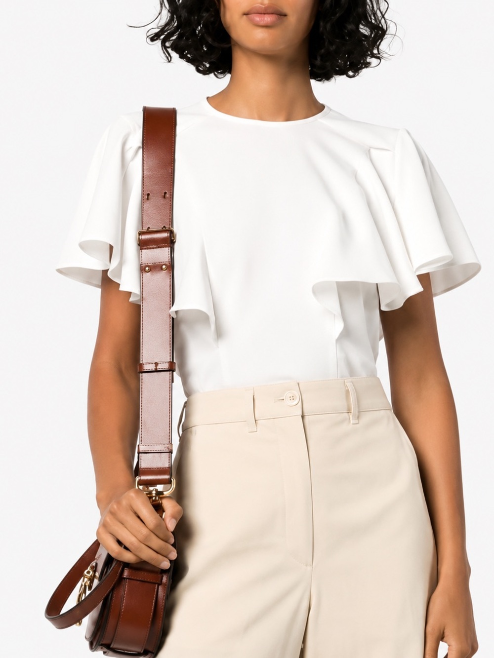 Chloe 100% Linen Flutter Sleeve Top Size 38 US 6 Iconic Milk White Like NEW